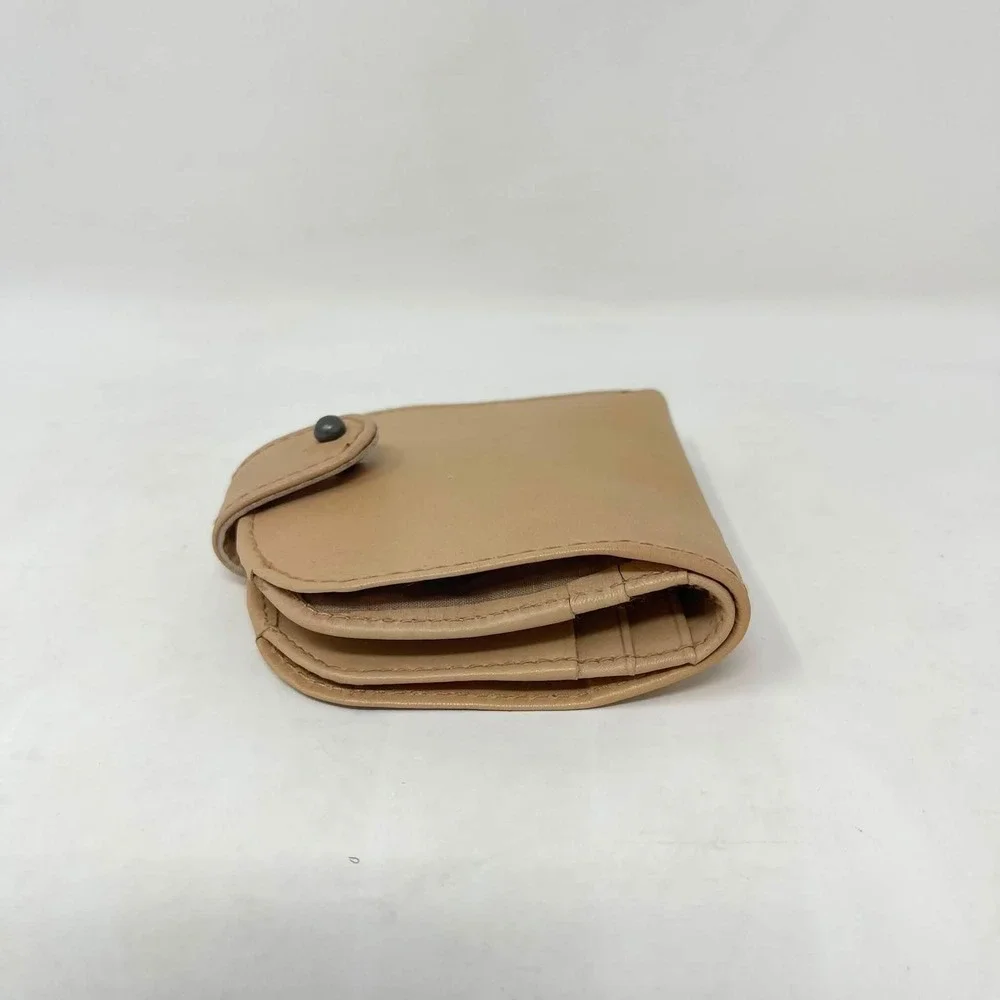 Free People Pulito Pocket Fold Wallet Beige Tan Leather Dome Minimalist Mini